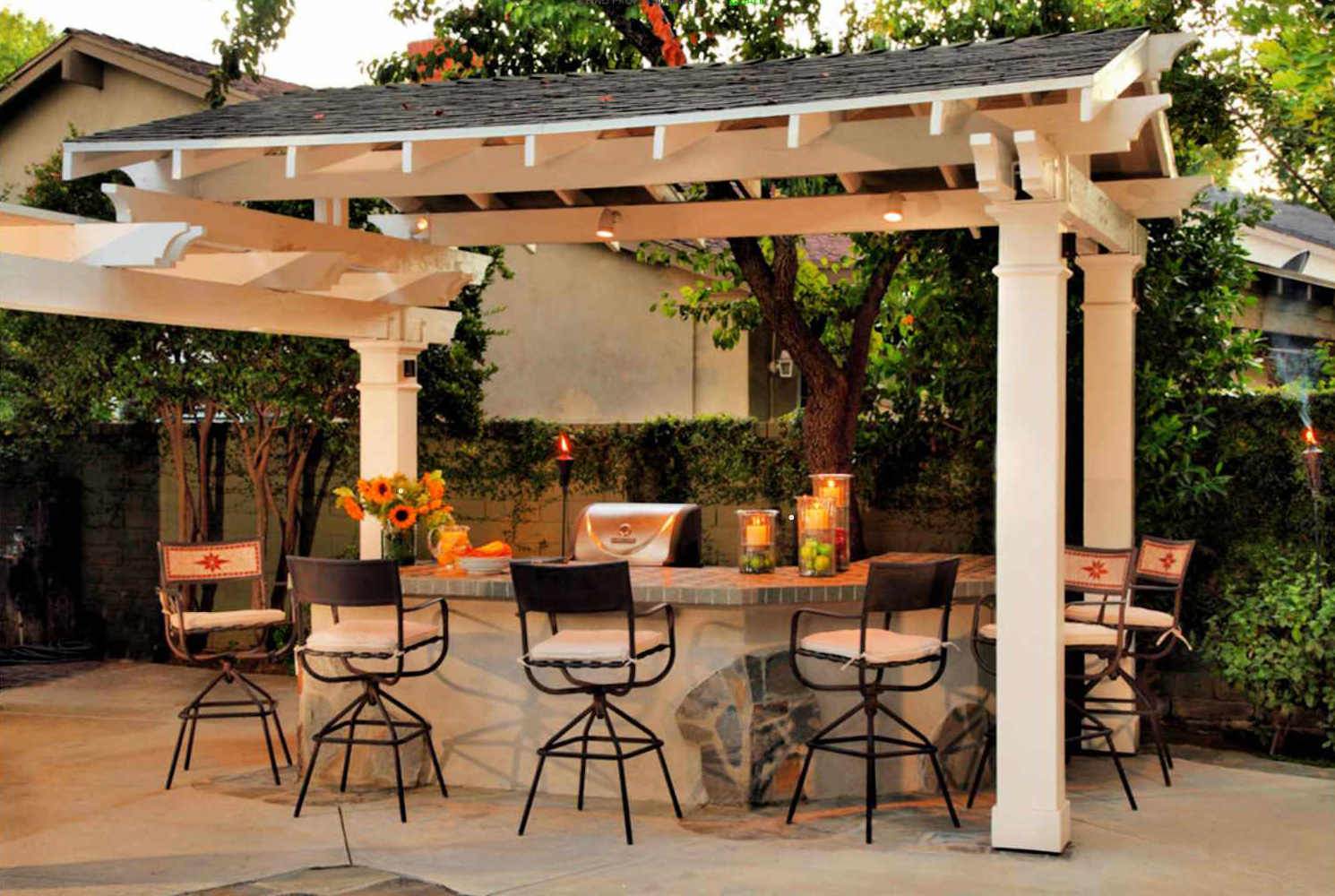 A roofed outdoor bar